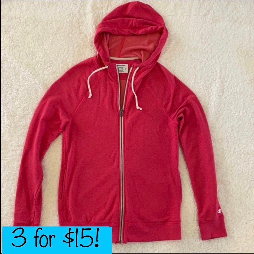 Champion Bright Pink Full Zip Hooded Sweatshirt, Size M